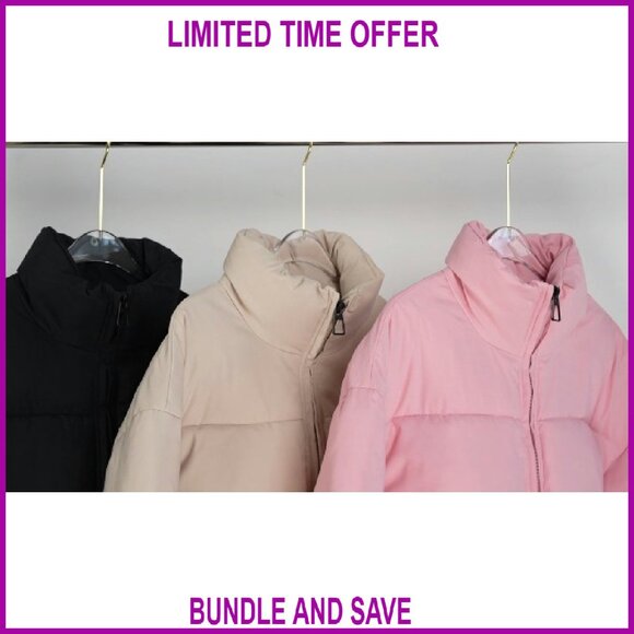 Women's Cropped Puffer Jacket Quilted Winter Coat Warm Short Outerwear - Picture 8 of 8